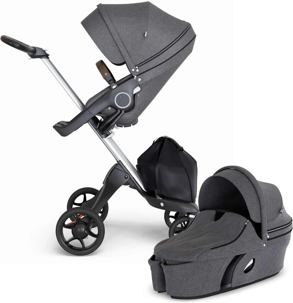 Stokke Xplory 6 Stroller & Carrycot - Black Melange/Silver/Brown