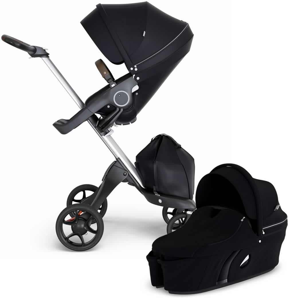 Stokke Xplory 6 Stroller & Carrycot - Black/Silver/Brown - 500804-511204