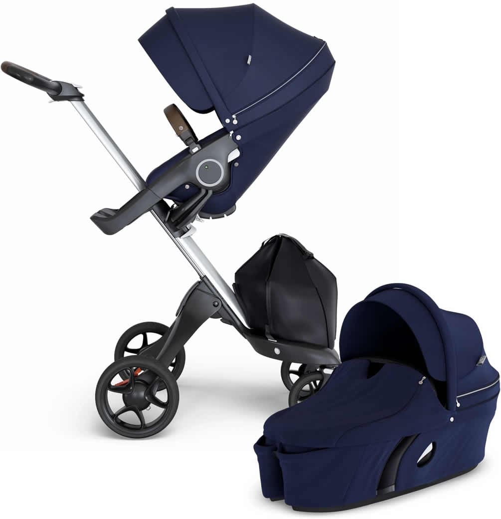 Stokke Xplory 6 Stroller & Carrycot - Deep Blue/Silver/Brown - 500803-502303