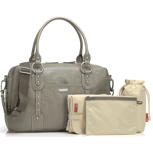 Storksak Elizabeth Leather Diaper Bag in Dove Grey - SK717