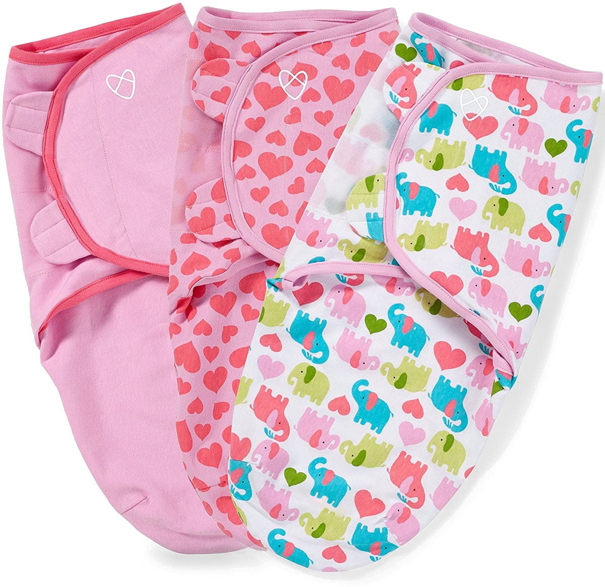 Summer Infant SwaddleMe Original Swaddle, 3-Pack, Small - Elephant Hearts Girl - 54110