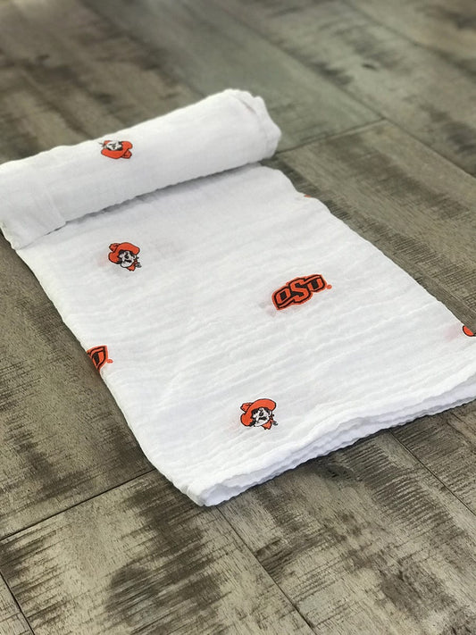 Three Little Anchors College Swaddle Blanket - Oklahoma State Cowboys - TLAOKS100