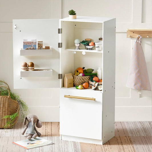 Tiny Land® Play Kitchen Accessories – Play Kitchen Fridge: Wooden Cabinet Refrigerator for Kids - TLTGPK008WT