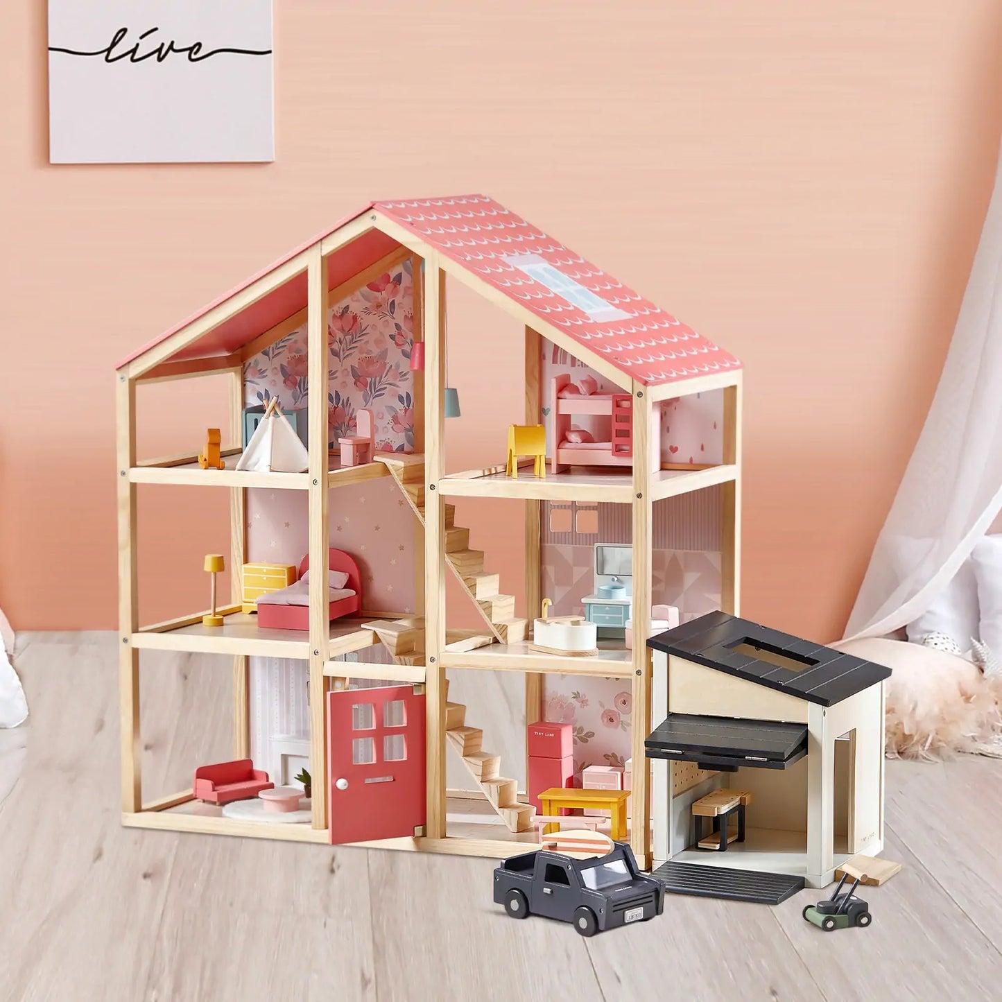 Tiny Land® Wooden Dollhouse - Garage - TLTGDH005BK