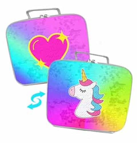 Top Trenz Metallic Reversible Sequin Insulated Lunch Box - Unicorn/Bling Heart - LB-SEQ5