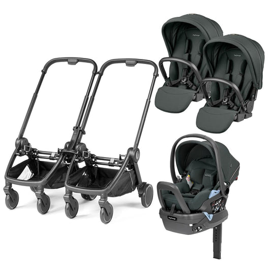 PEG City Loop Double Stroller + Primo Viaggio Lounge Travel System Bundle - Black / Metal / Metal - CLP-DBL-TRVL-LOUNGE-METAL