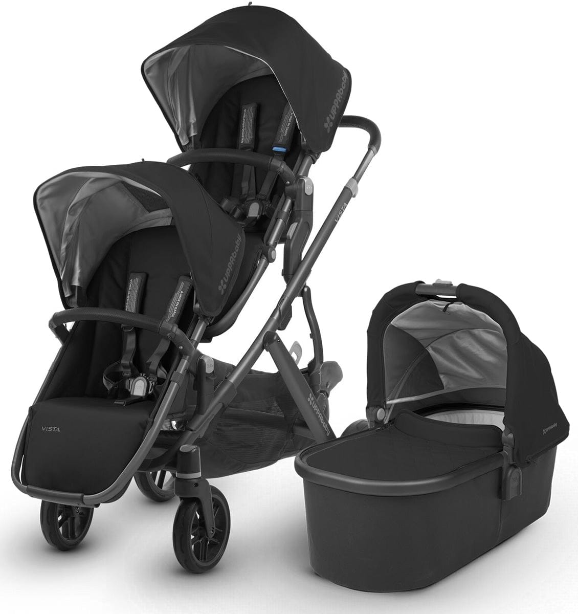 UPPAbaby 2018 / 2019 Vista Double Stroller - Jake (Black/Carbon/Black Leather) - DBL-0318-VIS-US-JKE