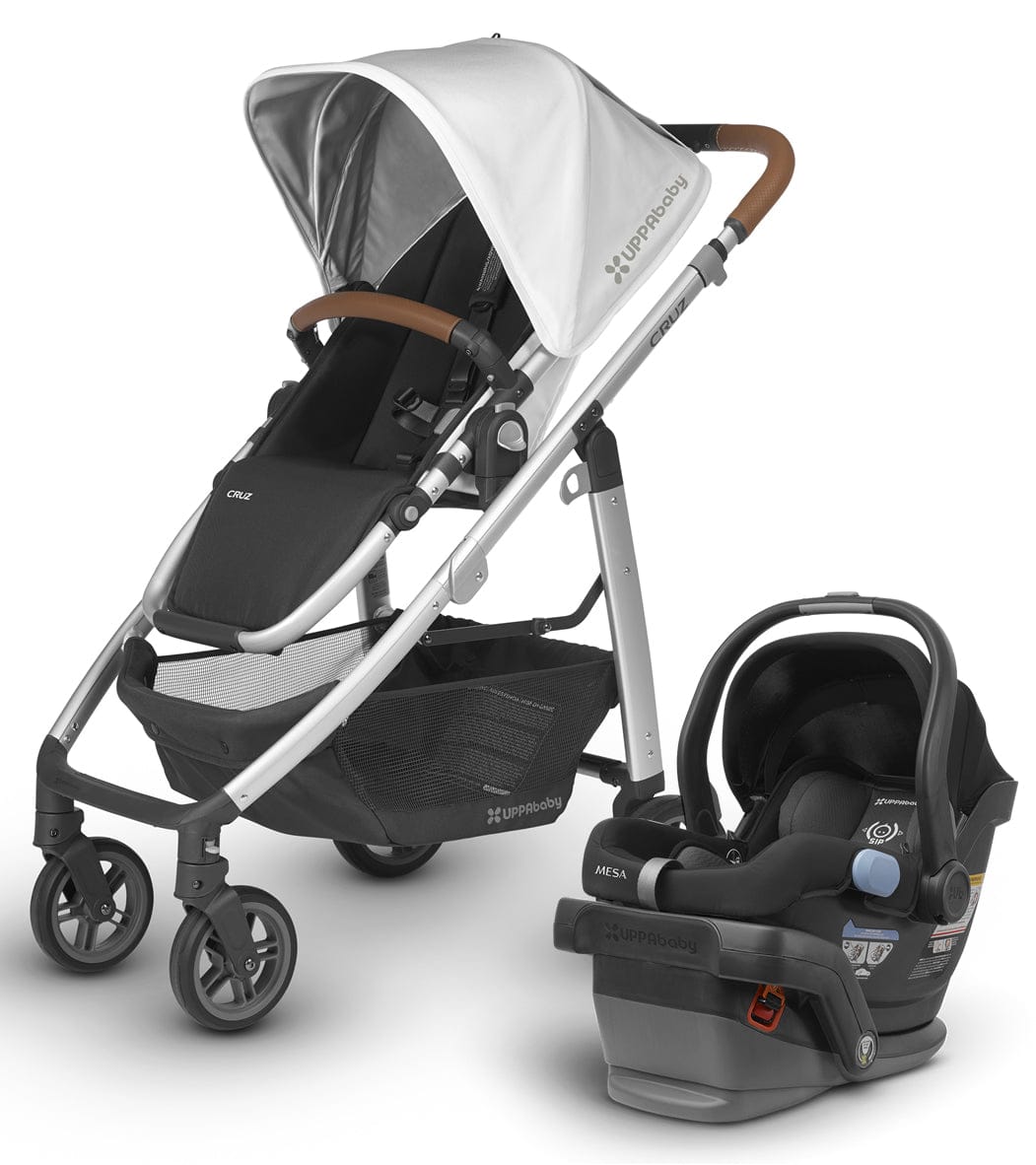 UPPAbaby 2018 / 2019 Cruz + Mesa Travel System - Loic (White/Silver/Saddle Leather)