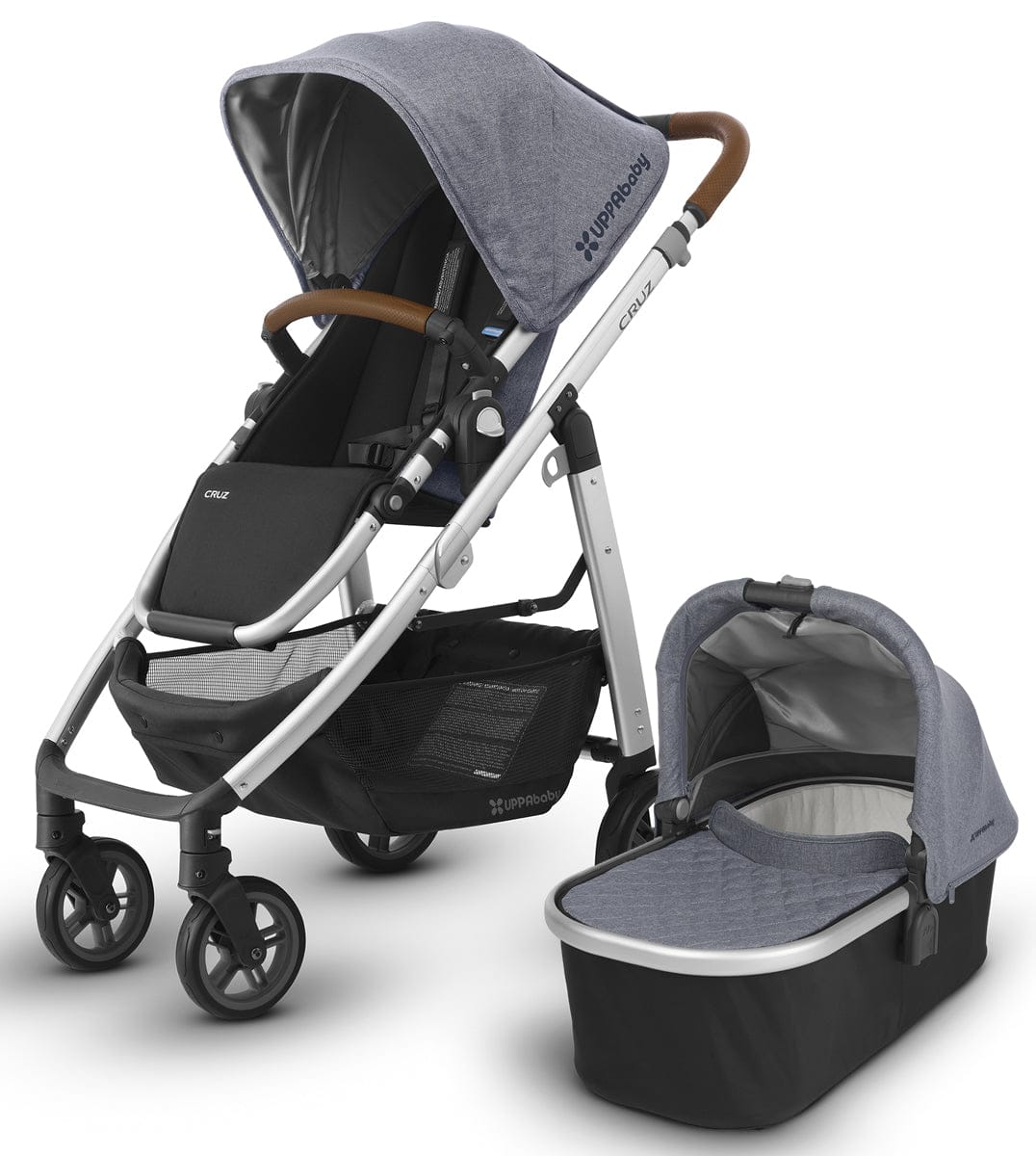 UPPAbaby 2018 Cruz Stroller & Bassinet - Gregory (Blue Melange/Silver/Saddle Leather)