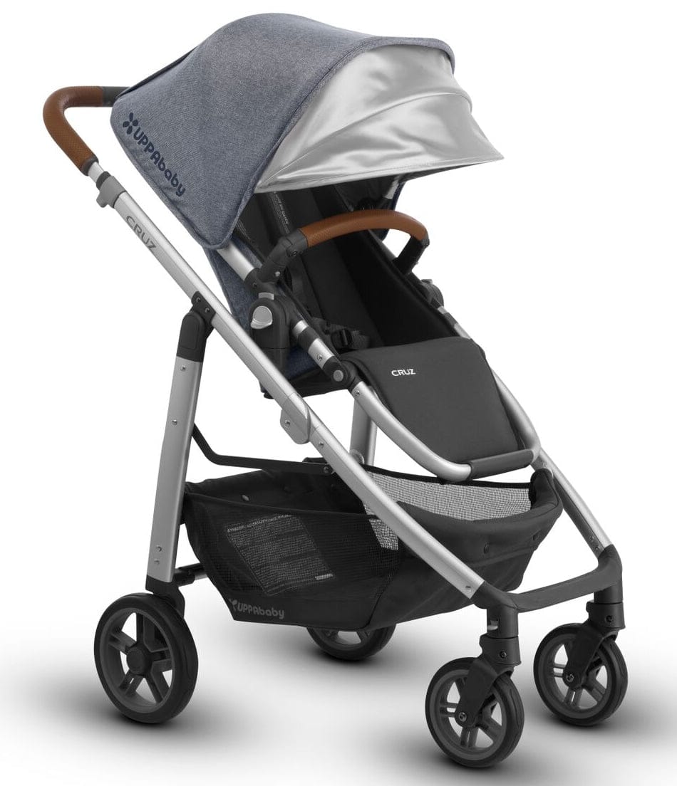 UPPAbaby 2018 Cruz Stroller - Gregory (Blue Melange/Silver/Saddle Leather) - uppababy-cruz-stroller-gregory-blue-melange-silver-saddle-leather