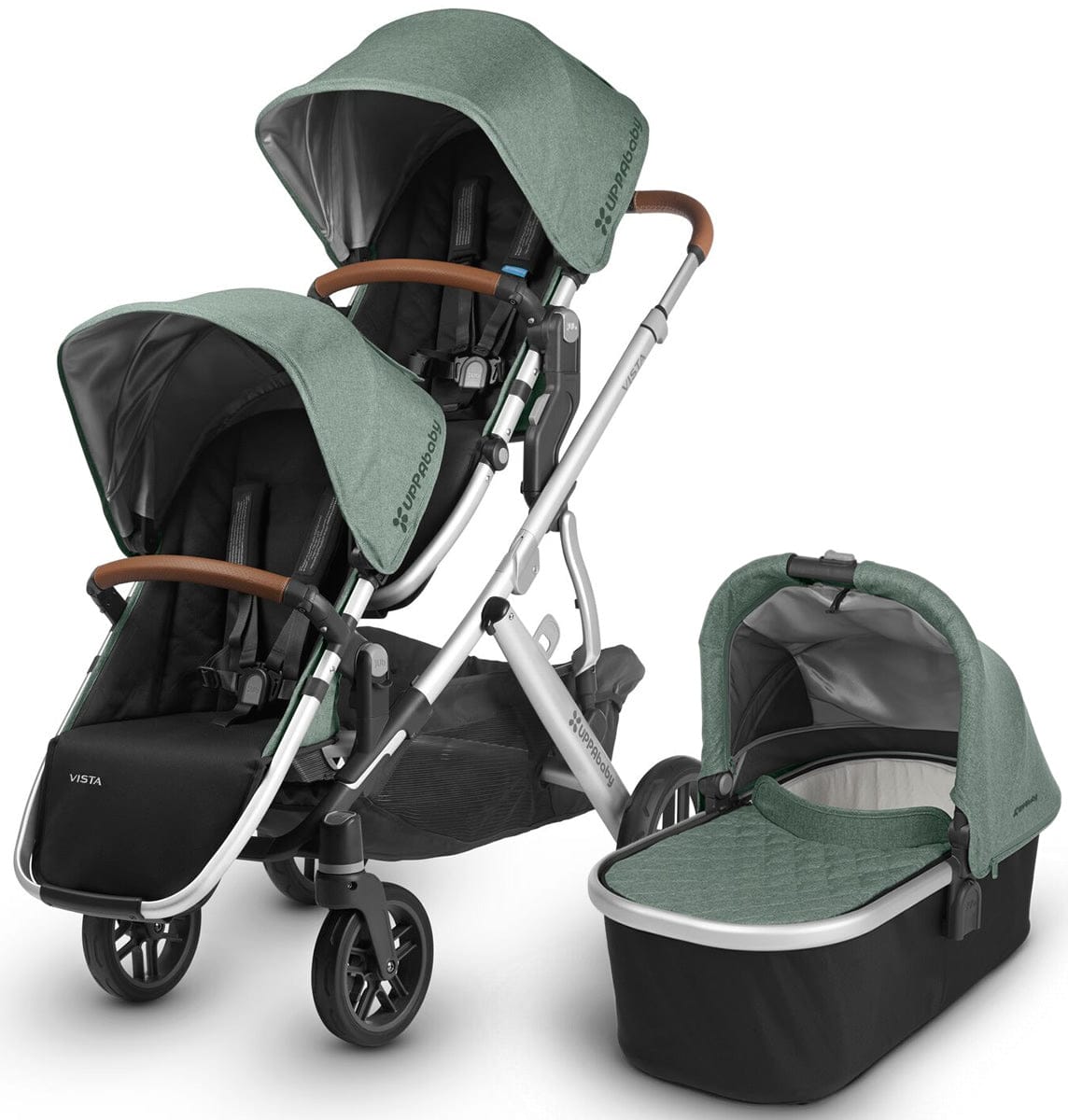 UPPAbaby 2018 / 2019 Vista Double Stroller - Emmett (Green Melange/Silver/Saddle Leather)