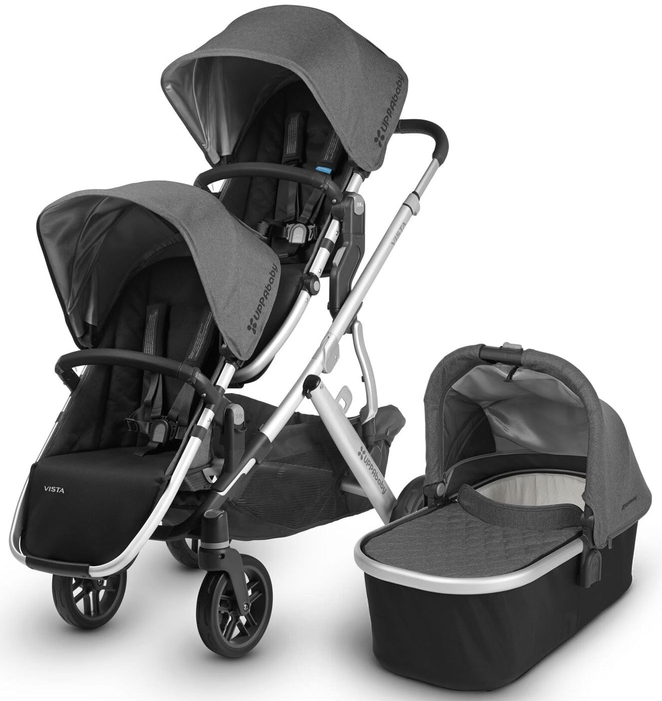 UPPAbaby 2018 / 2019 Vista Double Stroller - Jordan (Charcoal Melange/Silver/Black Leather)