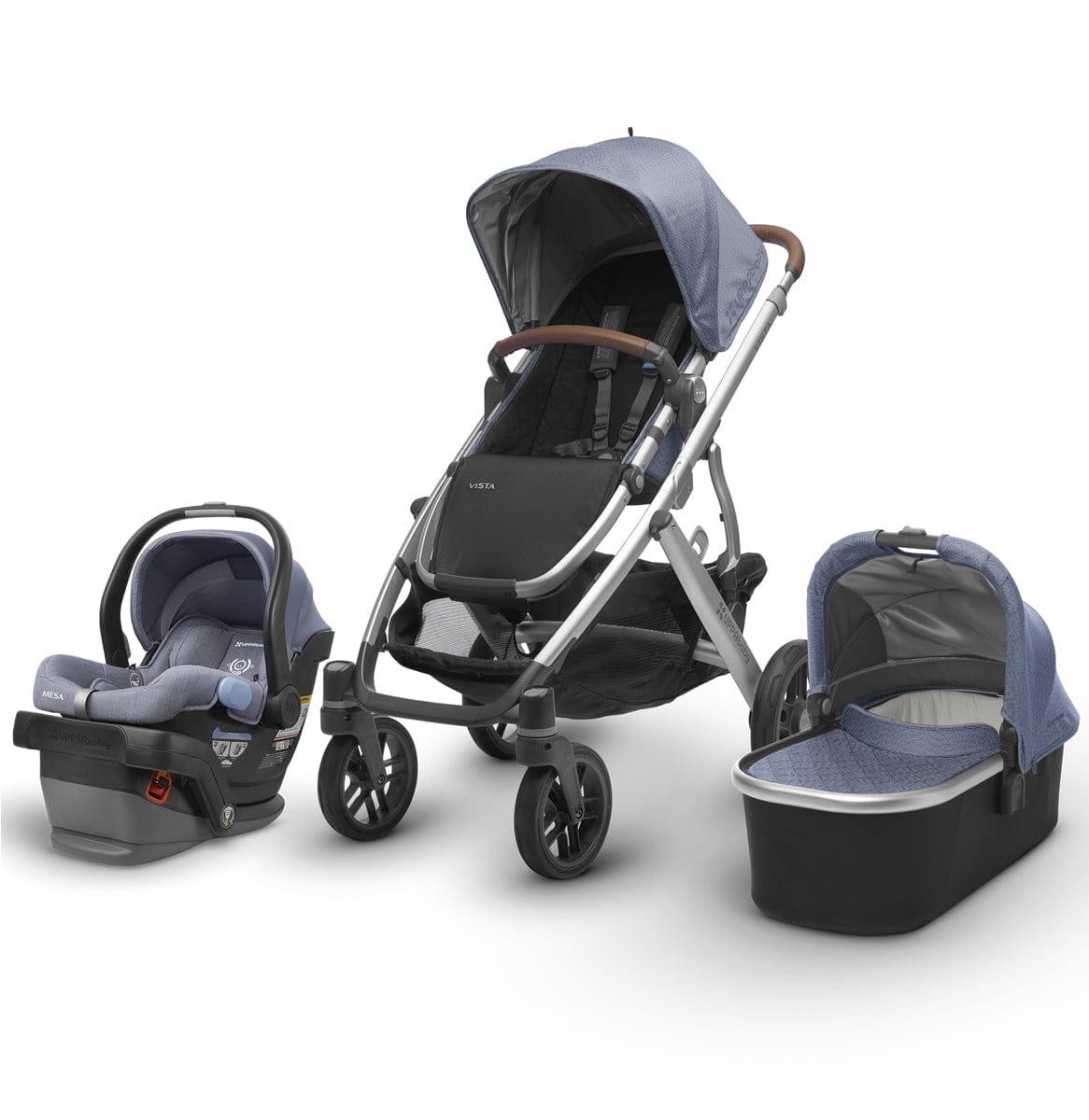 UPPAbaby 2018 / 2019 Vista + Mesa Travel System - Henry (Blue Marl/Silver/Saddle Leather)