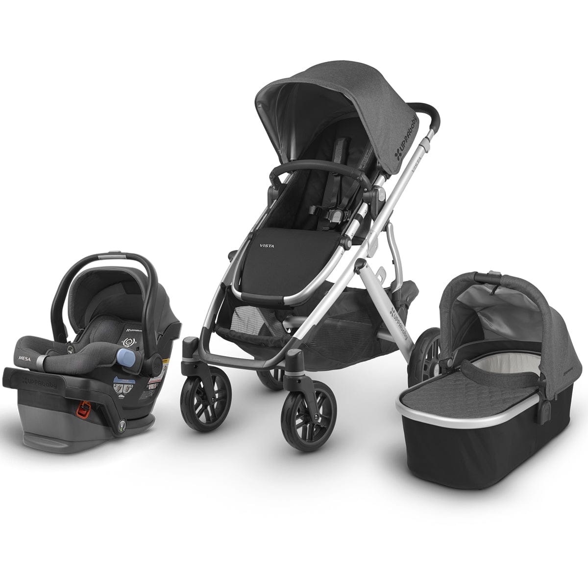 UPPAbaby 2018 / 2019 Vista + Mesa Travel System - Jordan (Charcoal Melange/Silver/Black Leather)