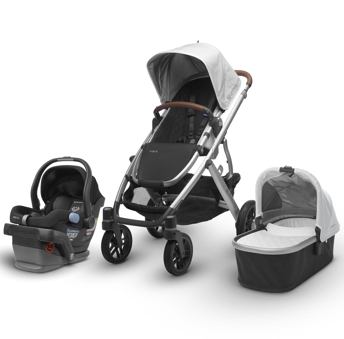 UPPAbaby 2018 / 2019 Vista + Mesa Travel System - Loic (White/Silver/Saddle Leather)