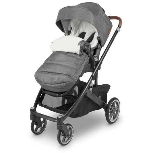 Grey UPPAbaby footmuff with white fleece lining