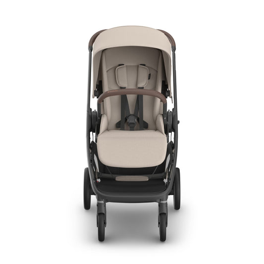 UPPAbaby beige stroller and matching infant car seat with base