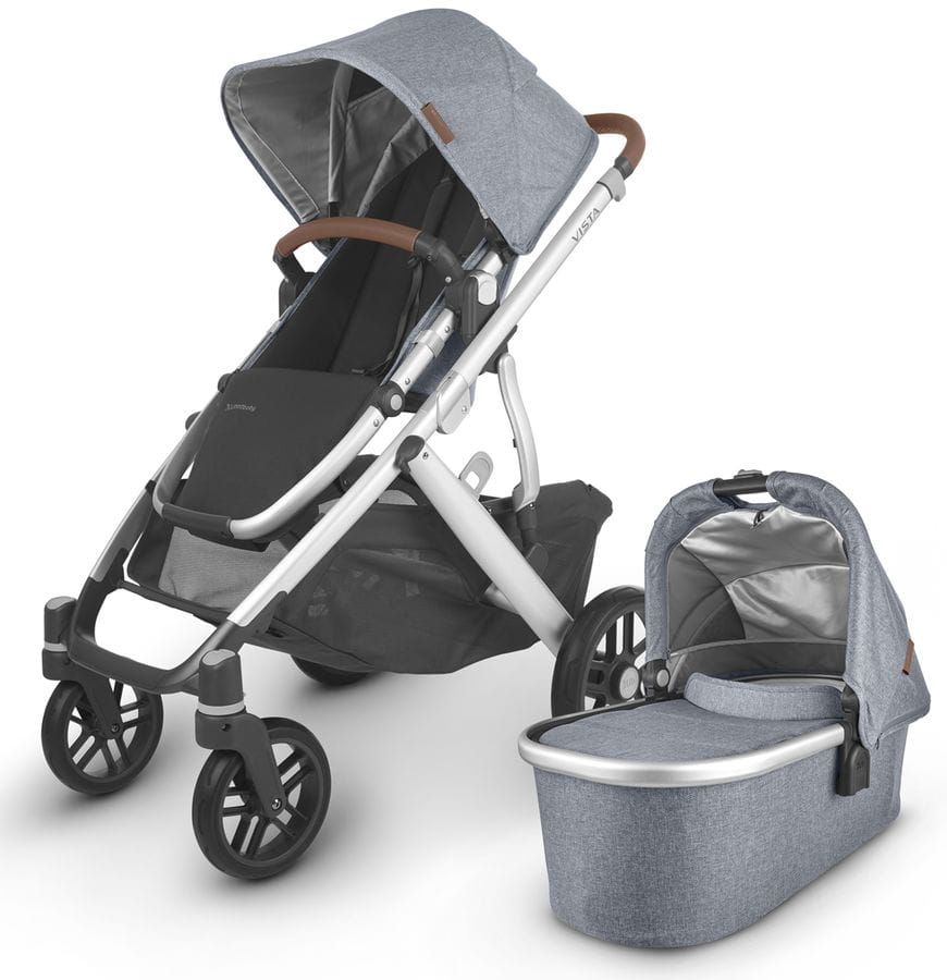 UPPAbaby OPEN BOX Vista V2 Single-to-Double Stroller - Gregory (Blue Melange/Silver/Saddle Leather) - 0320-VIS-US-GRG-fob