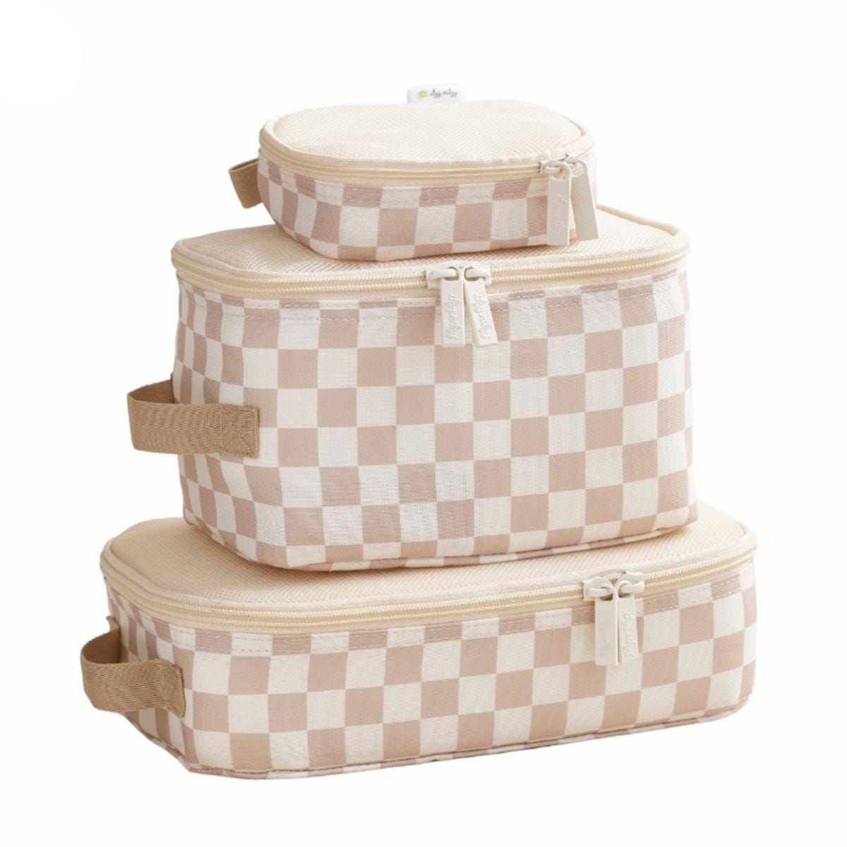 Itzy Ritzy Packing Cubes - Taupe Checkerboard - 202201585