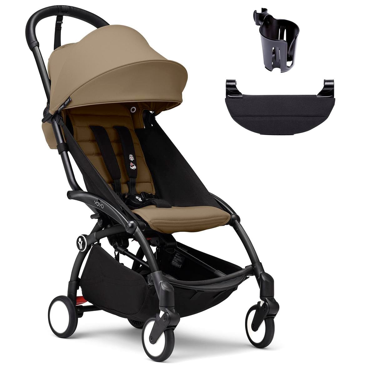 Stokke YOYO3 Ultra Compact 6+ Stroller + Essentials Bundle - Black / Toffee - 654100-655101-646701