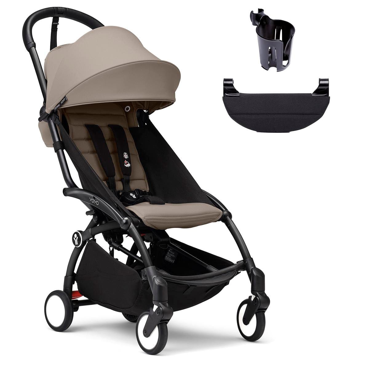 Stokke YOYO3 Ultra Compact 6+ Stroller + Essentials Bundle - Black / Taupe - 653700-655101-646701