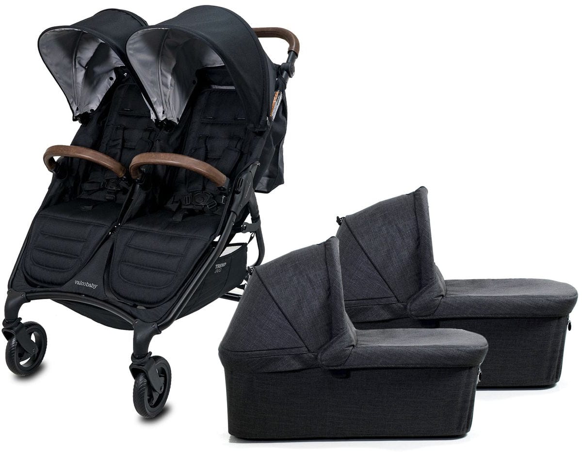 Valco Trend Duo Twin Side by Side Double Stroller + Bassinet Bundle Bl