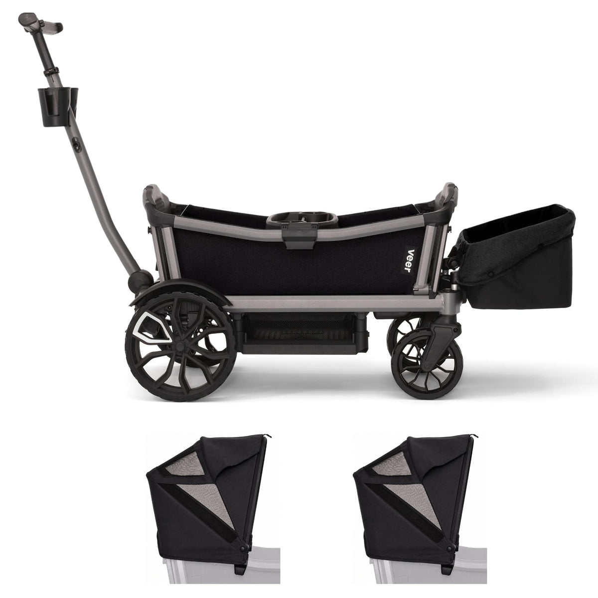 Veer cruiser wagon with black fabric sides and two detachable black canopies