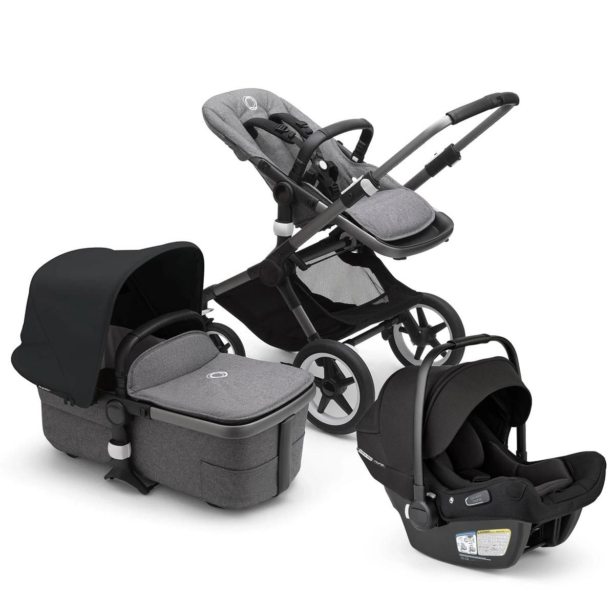 Bugaboo Fox3 Complete Stroller + Turtle Air Shield Travel System Bundle - Graphite / Grey Melange / Midnight Black / Black - 2306010049-2306010060-400016001