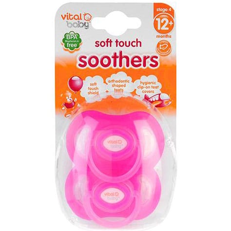 Vital Baby Soft Touch Pacifiers 12 Month+ in Pink 2 Pack - 87704P