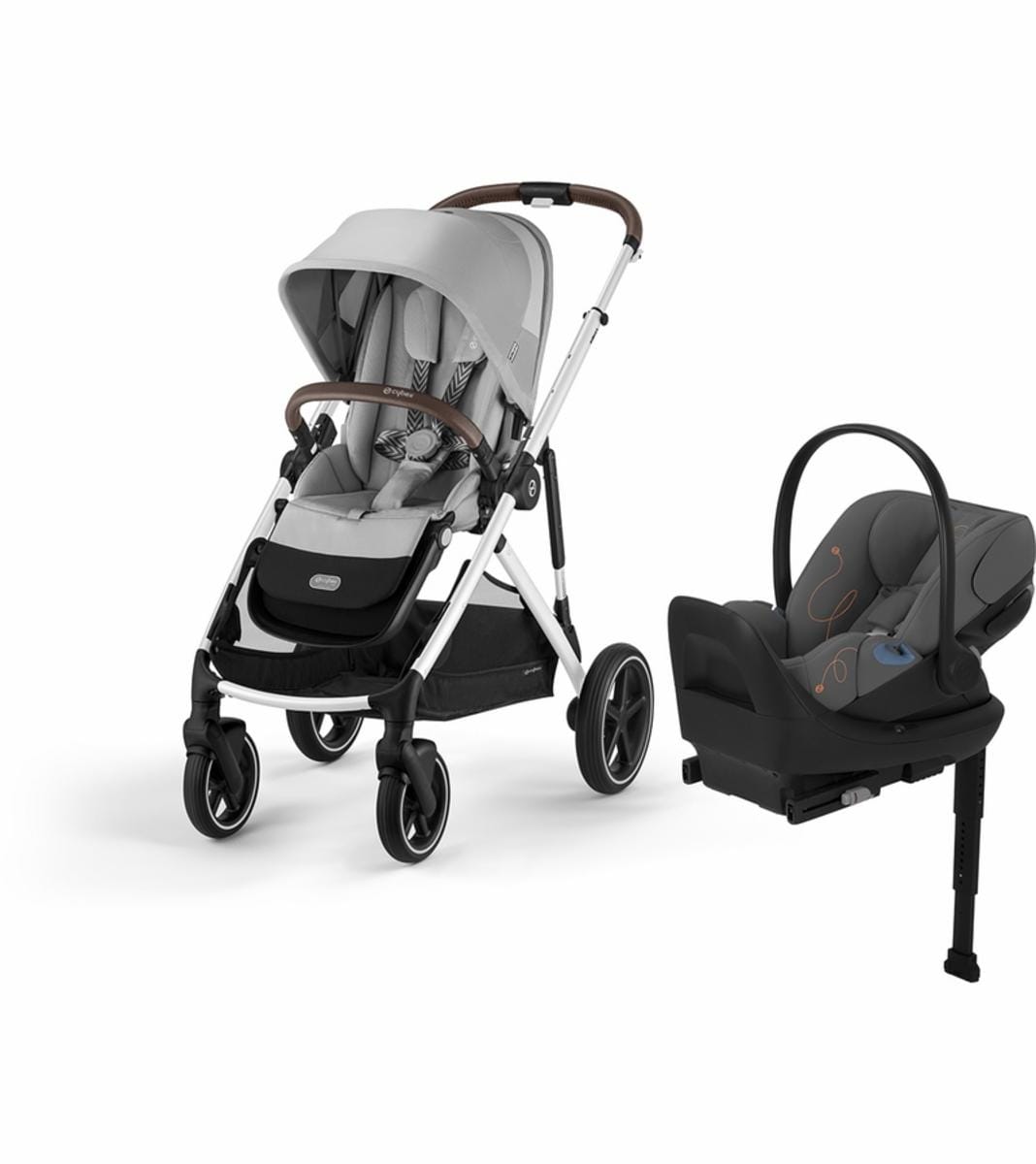Cybex Gazelle S 2 + Cloud G Lux SensorSafe Travel System Bundle - Silver Frame / Lava Grey / Lava Grey