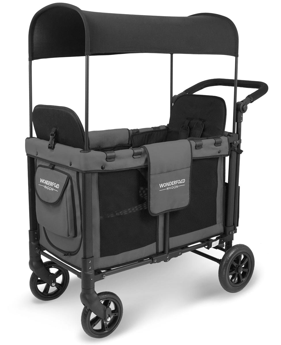 WonderFold OPEN BOX W2 Original (2 Seater) Double Stroller Wagon - Gray