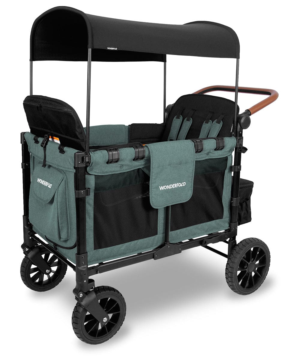 WonderFold OPEN BOX W4 Luxe Multifunctional Quad (4 Seater) Stroller Wagon - Hunter Green (Albee Exclusive)