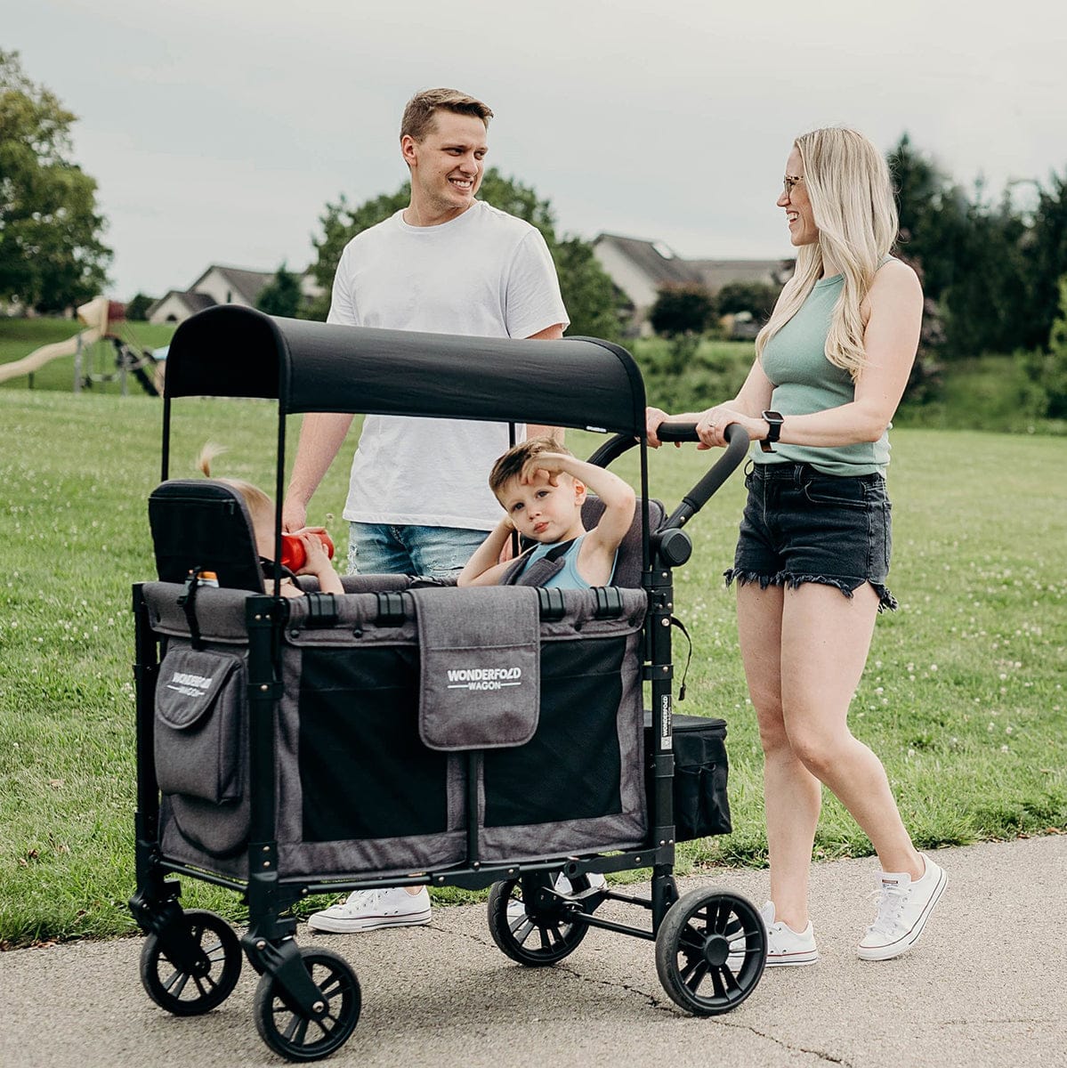 WonderFold W2 Elite Multifunctional Double (2 Seater) Stroller Wagon - Charcoal Gray - W2ELT-GRY