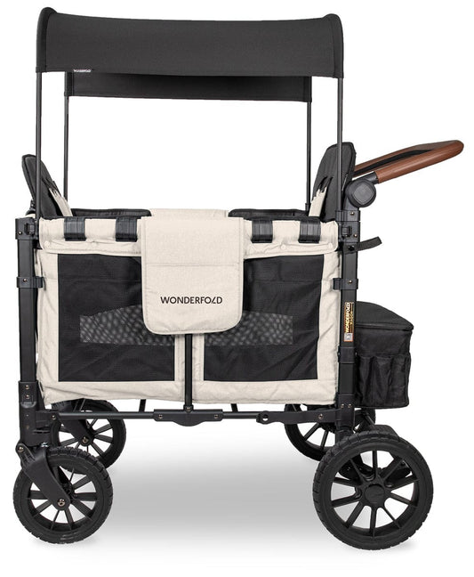 Wonderfold W2 Luxe Multifunctional Double (2 seater) Stroller Wagon - Sandy Beige / Black Canopy (Albee Exclusive) - W2LUX-SDYBG-BLKCPY