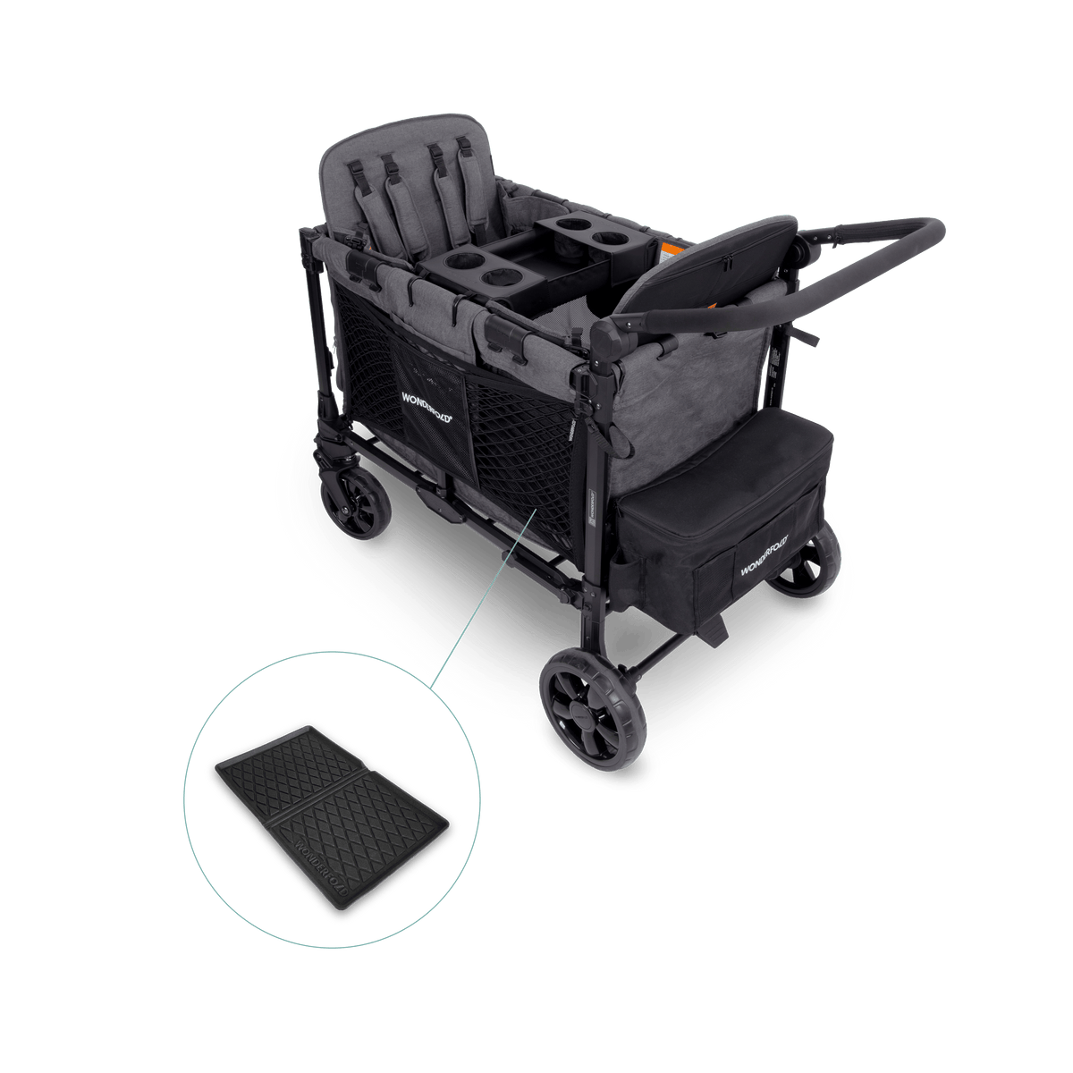 WonderFold W4 Elite Pro (4 Seater) Everyday Stroller Wagon Bundle - Charcoal Gray