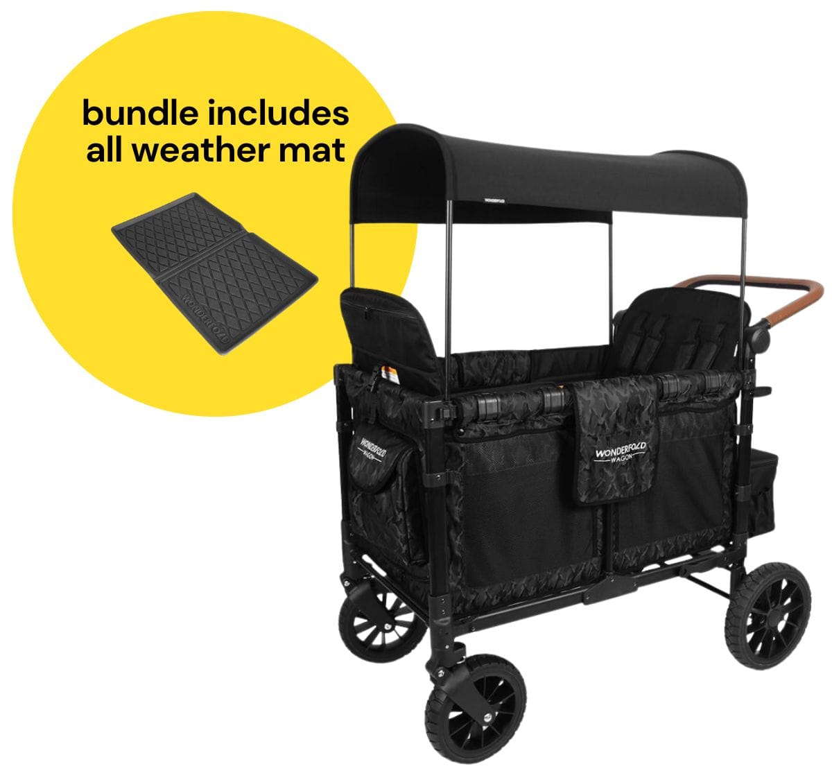 WonderFold W4 Luxe Multifunctional Quad (4 Seater) Stroller Wagon + All Weather Mat Bundle - Black Camo - W4LUX-BLKCM-W4m