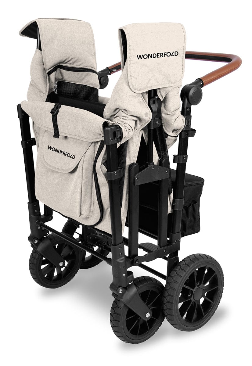WonderFold W4 Luxe Multifunctional Quad (4 Seater) Stroller Wagon - Sandy Beige (Albee Exclusive)