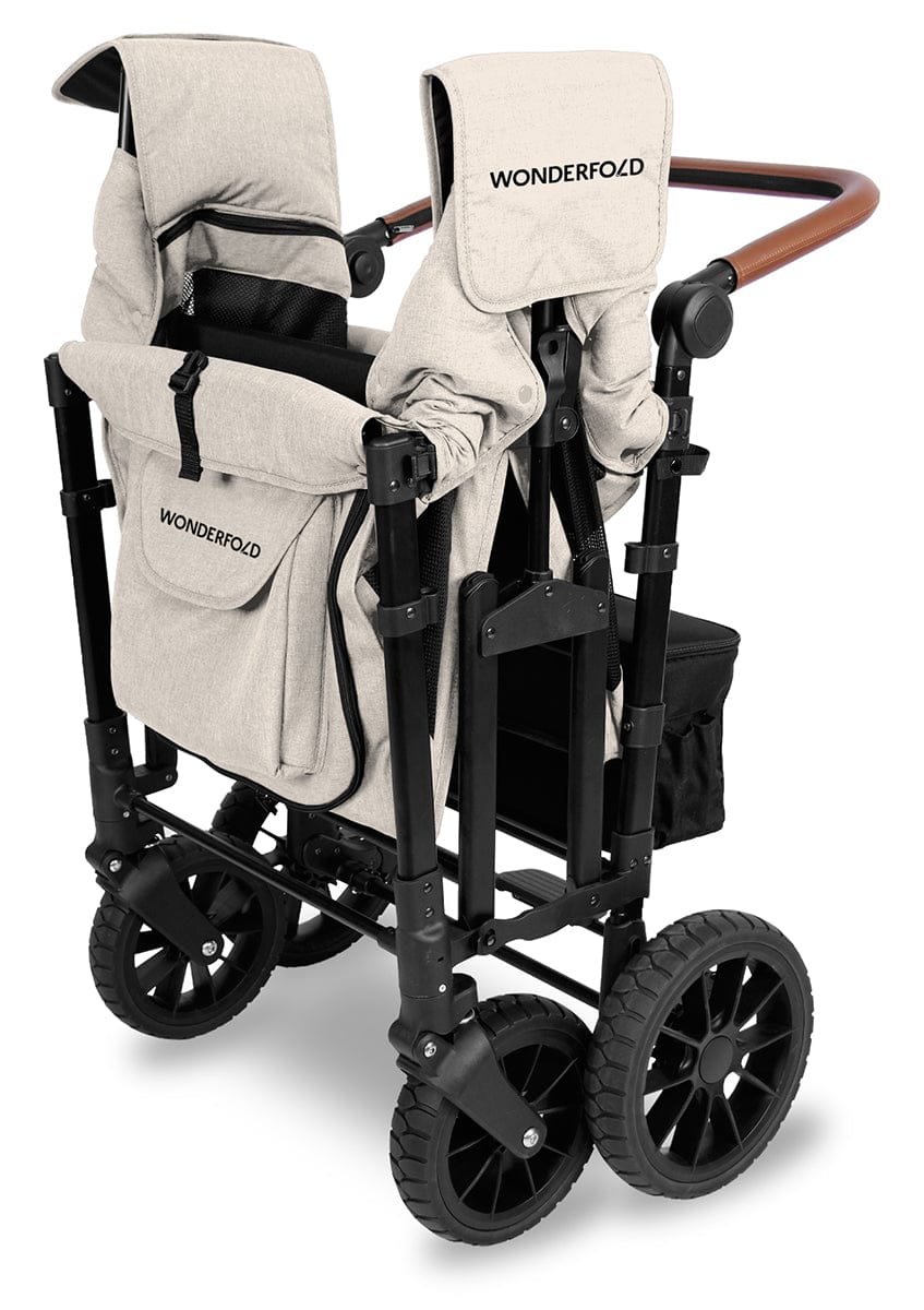 WonderFold W4 Luxe Multifunctional Quad (4 Seater) Stroller Wagon - Sandy Beige / Black Canopy (Albee Exclusive) - W4LUX-SDYBG-BLKCPY