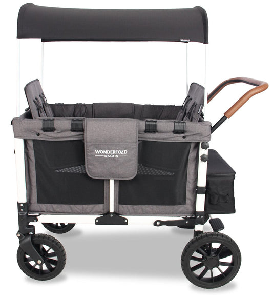 WonderFold W4 Quad Premium (4 Seater) Stroller Wagon - Gray/White (Limited Edition) - W4S-GRAY-WHITE