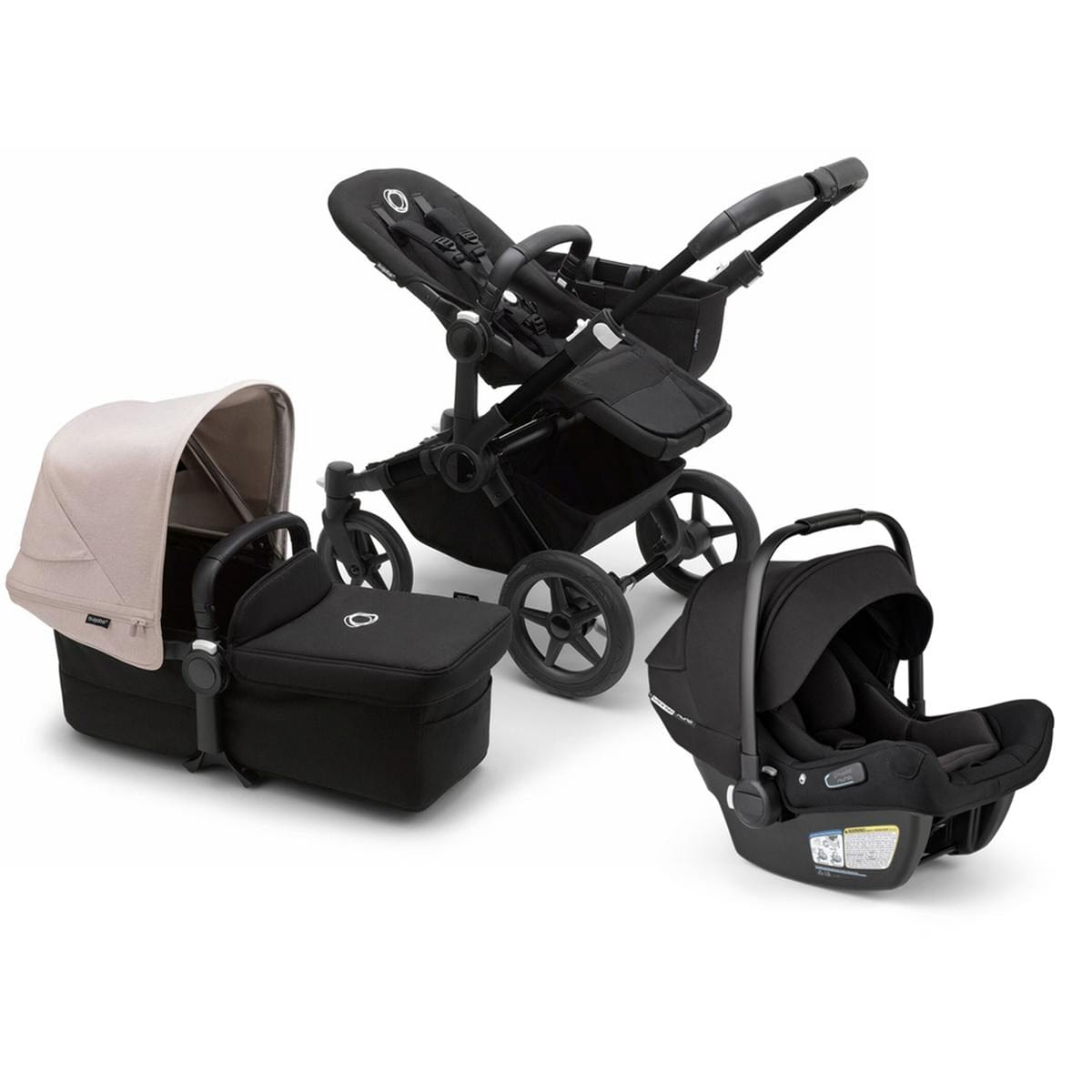 Bugaboo Donkey 5 Mono + Turtle Air Shield Travel System Bundle - Black / Midnight Black / Misty White / Black - D5-MONO-TS-100000049-TAS-B