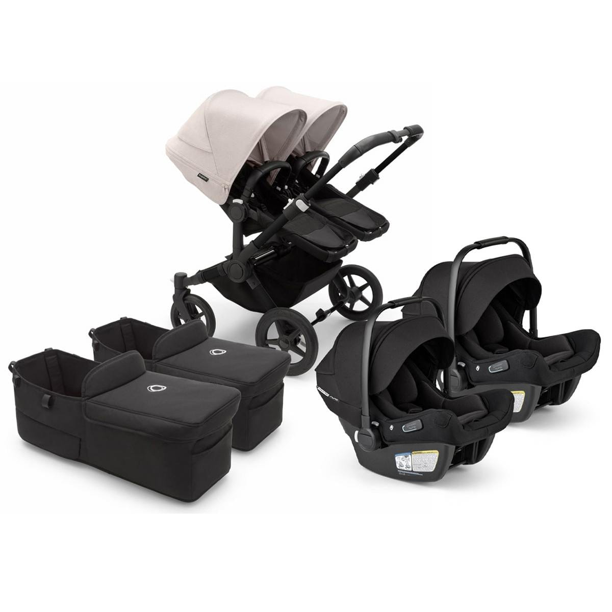Bugaboo Donkey 5 + Turtle Air Shield Twin Travel System Bundle - Black / Midnight Black / Misty White / Black - D5-TWIN-TS-100000049-TAS-B