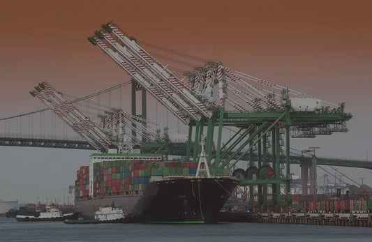 Massive container ship being unloaded by cranes at a port, symbolizing potential tariff impacts on consumer goods.
