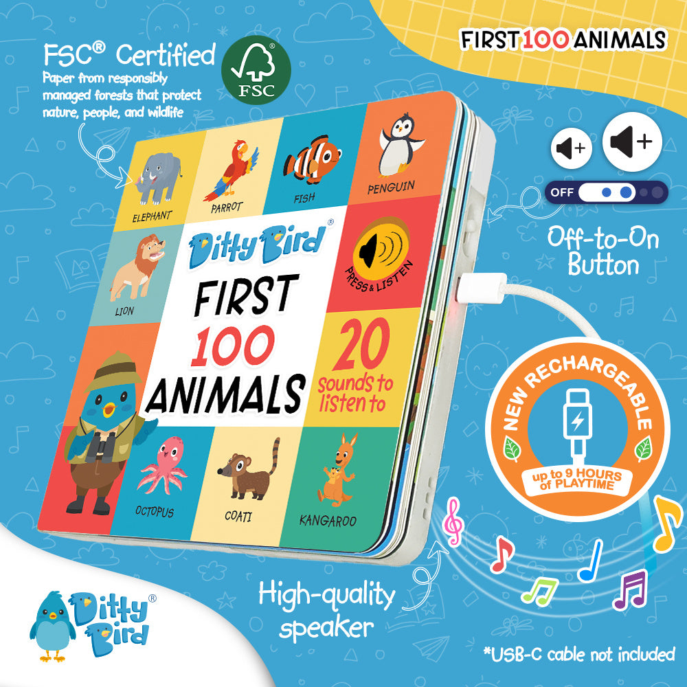 Ditty Bird Musical Books - First 100 Animals