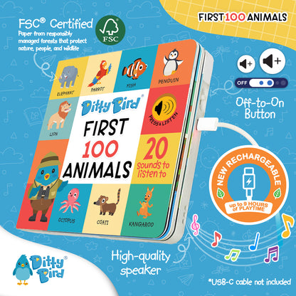 Ditty Bird Musical Books - First 100 Animals