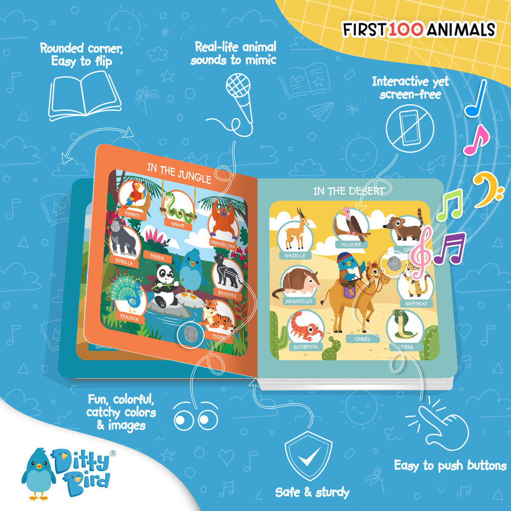 Ditty Bird Musical Books - First 100 Animals