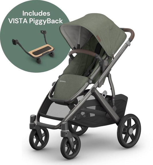 UPPAbaby Vista V3 Single-to-Double Stroller + PiggyBack Ride-Along Bundle - Evelyn - 0303-VSO-NA-EVE-0217