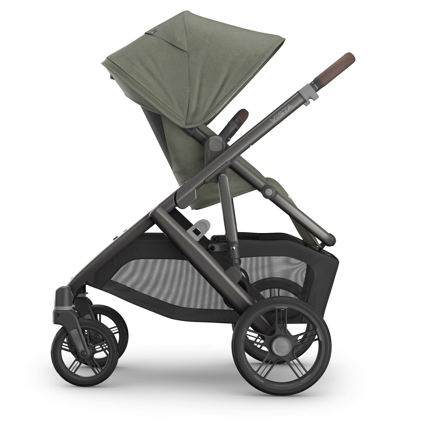 UPPAbaby Vista V3 Single-to-Double Stroller - Evelyn (Meadow Green / Graphite Frame / Chestnut Leather)