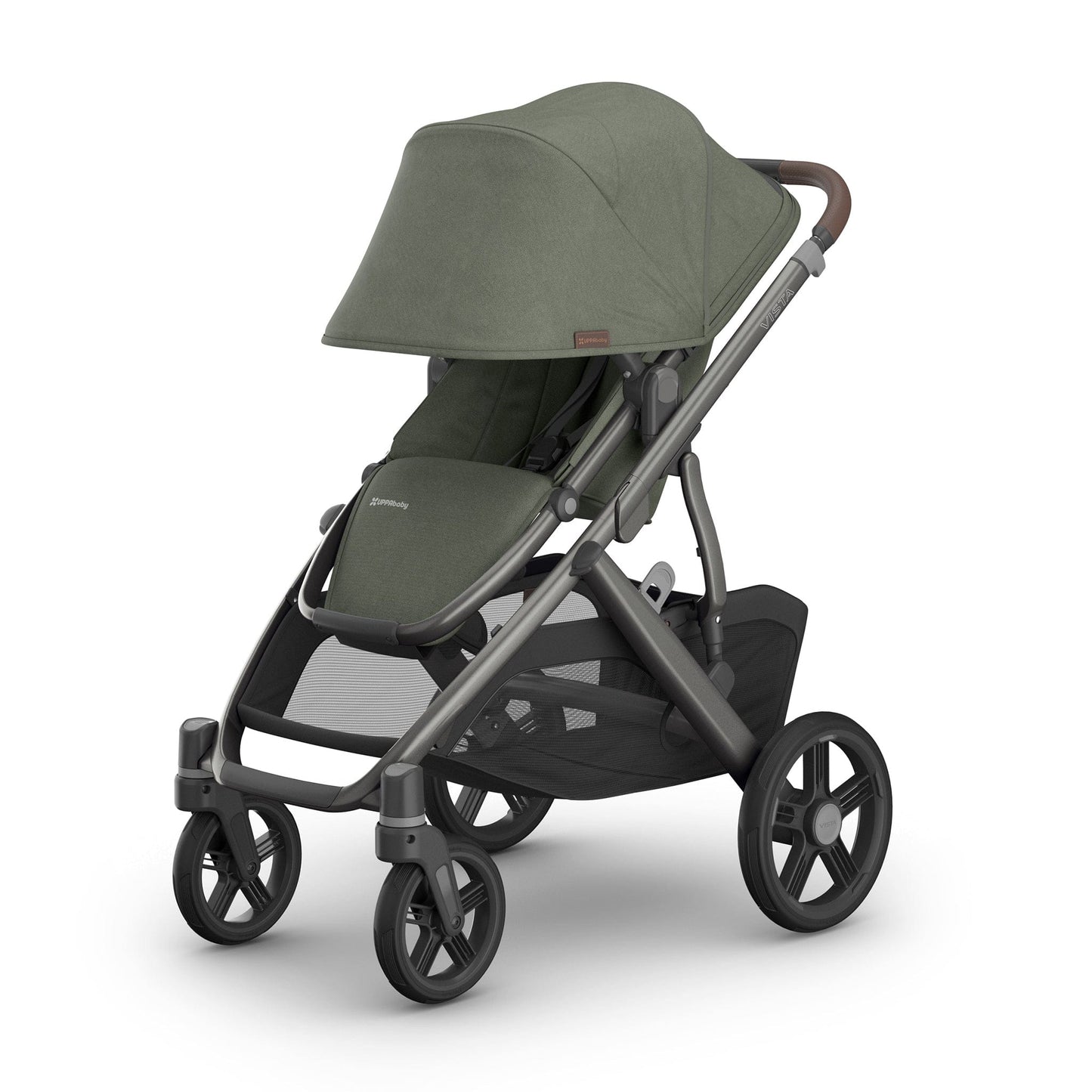 UPPAbaby Vista V3 Single-to-Double Stroller - Evelyn (Meadow Green / Graphite Frame / Chestnut Leather)
