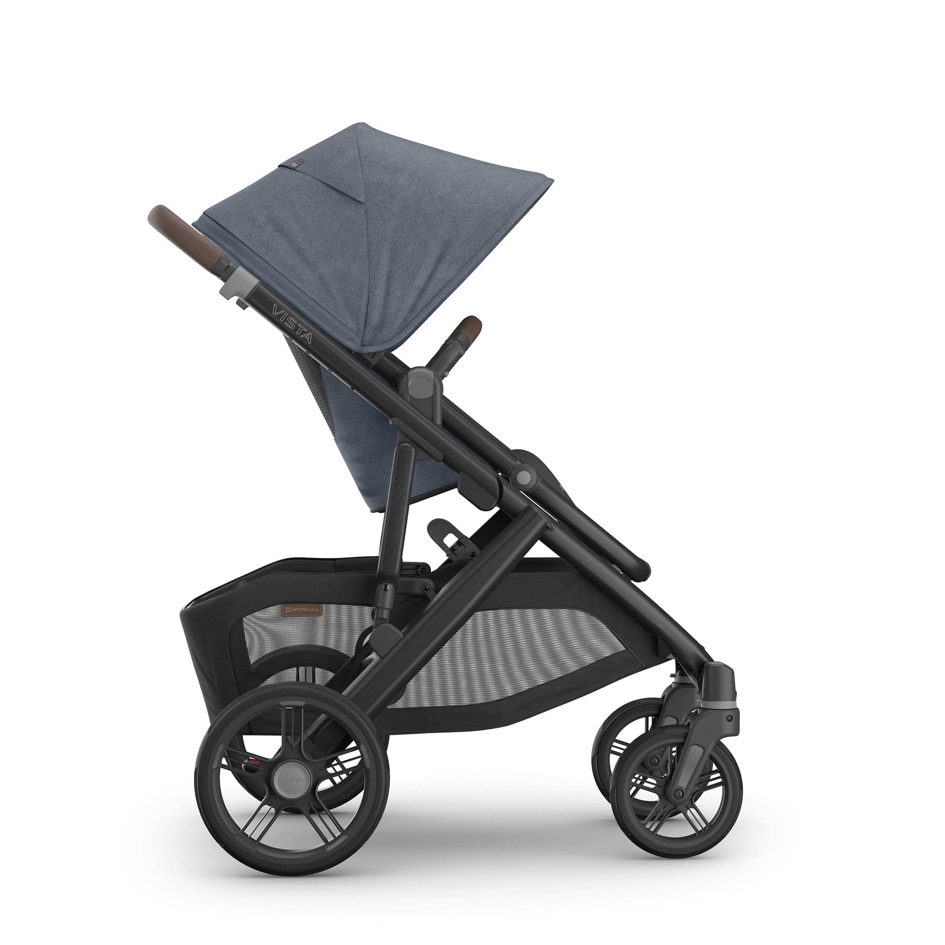 UPPAbaby Vista V3 Single-to-Double Stroller - Julian (Dusty Blue Melange / Carbon Frame / Chestnut Leather) - 0303-VSO-NA-JUL
