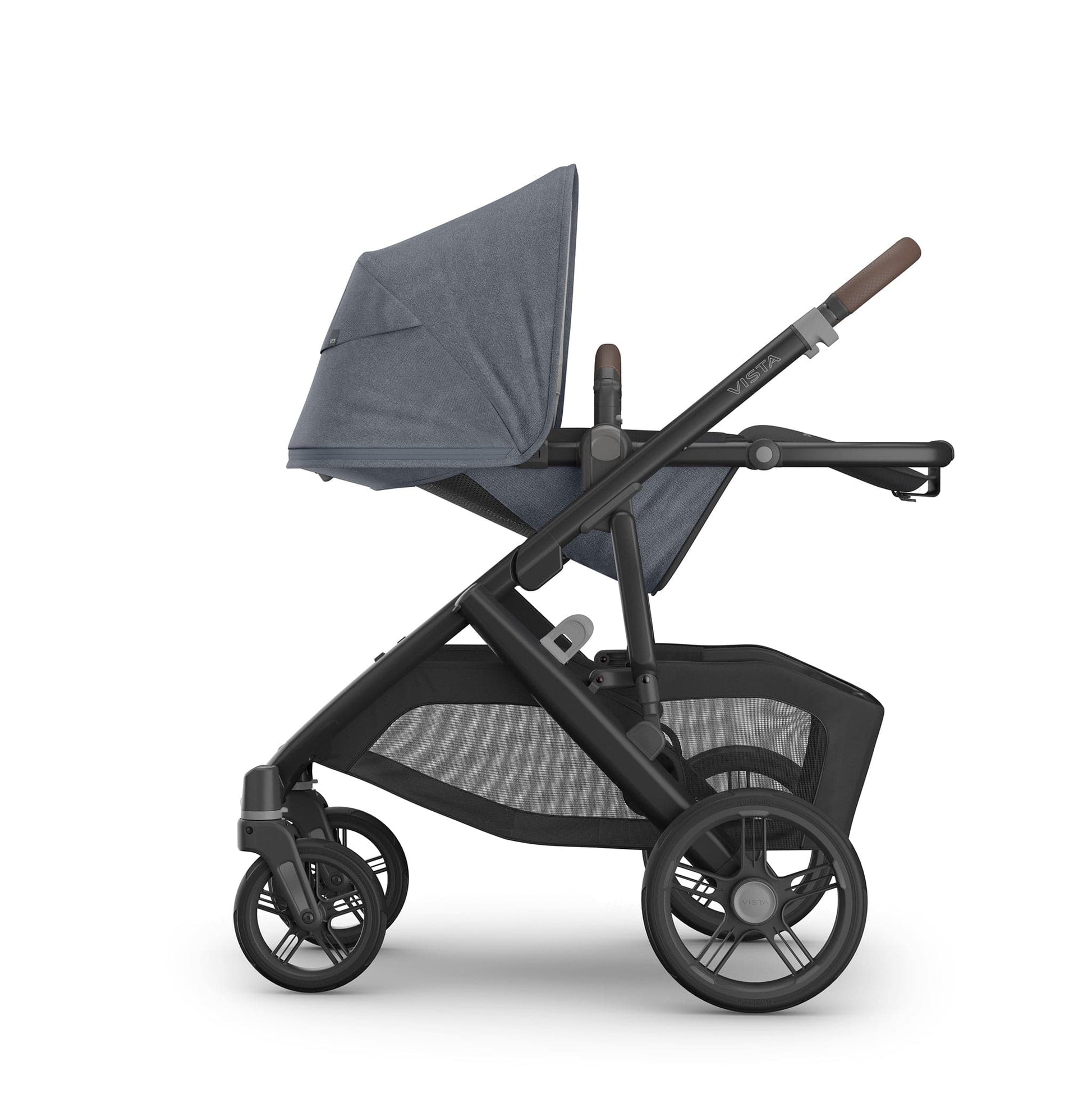 UPPAbaby Vista V3 Single-to-Double Stroller - Julian (Dusty Blue Melange / Carbon Frame / Chestnut Leather) - 0303-VSO-NA-JUL